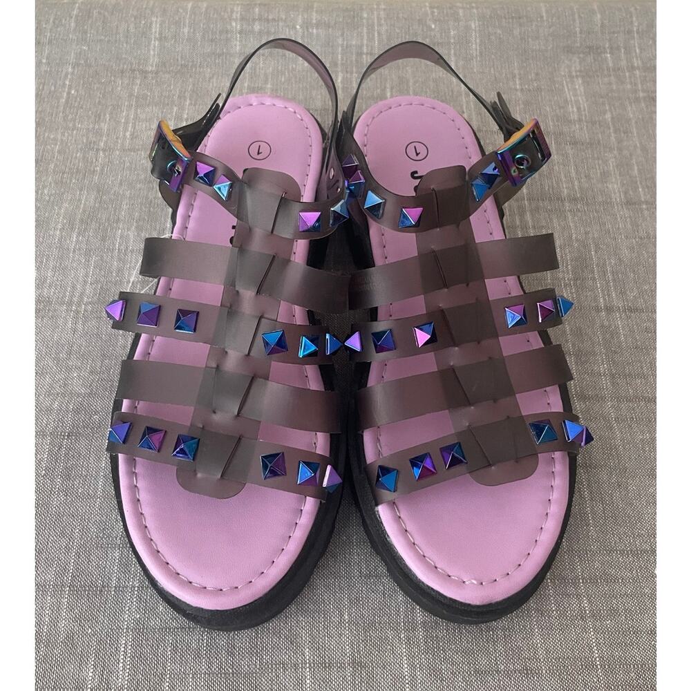 Justice Girls Size 1 Studded Jelly Fisherman Black Platform Sandals - Picture 4 of 13